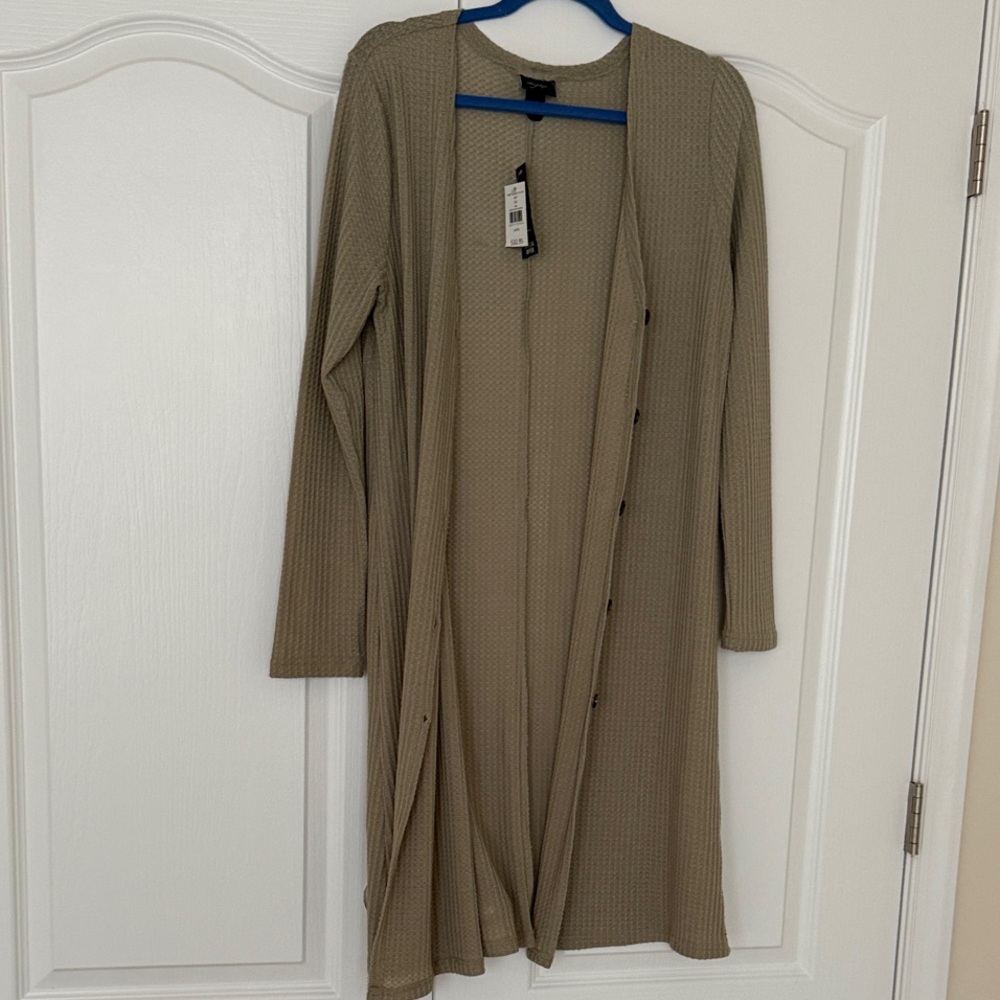 NWT Long Olive Green Buckle Cardigan